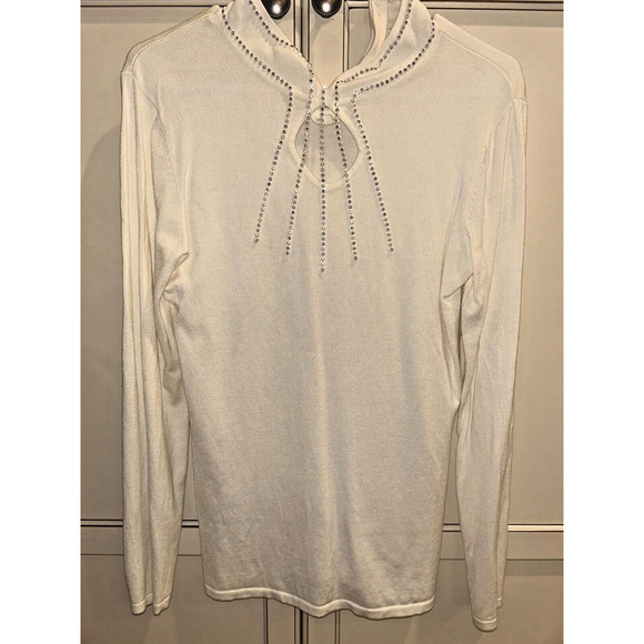 Reba Mcentire Long Sleeve Ivory Mock Neck Rhinestone Sweater small 4-8 - Picture 2 of 7